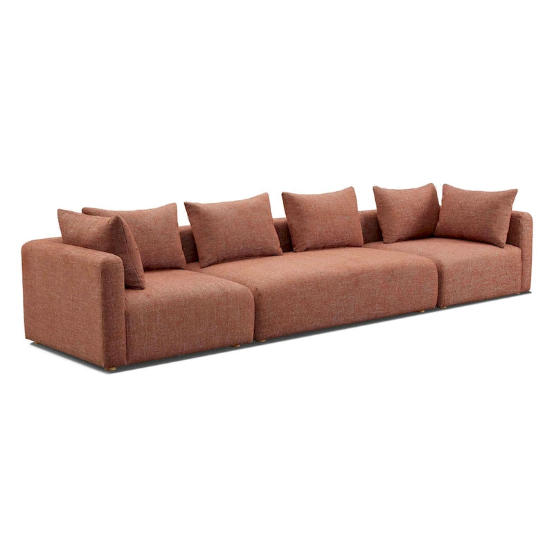 Très long canapé capitonné couleur crème (368 cm)