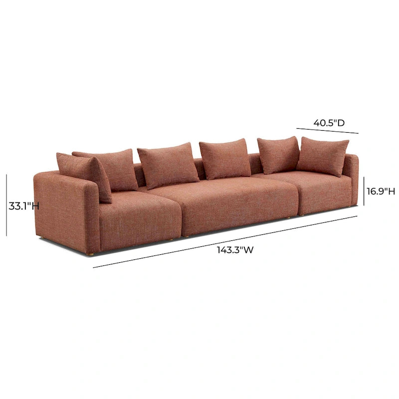 Très long canapé capitonné couleur crème (368 cm)