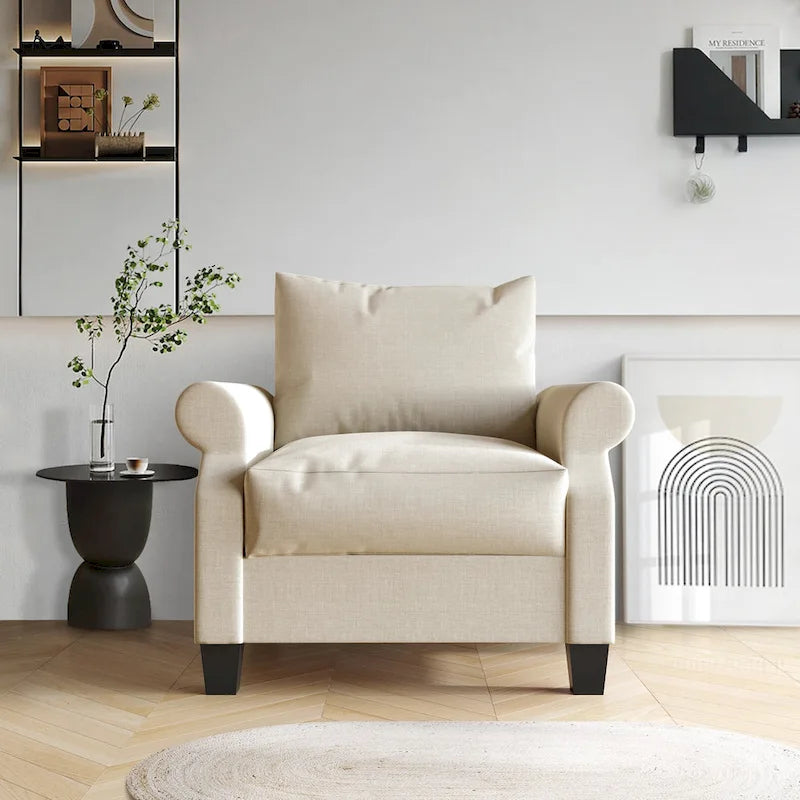 Fauteuil capitonné en lin