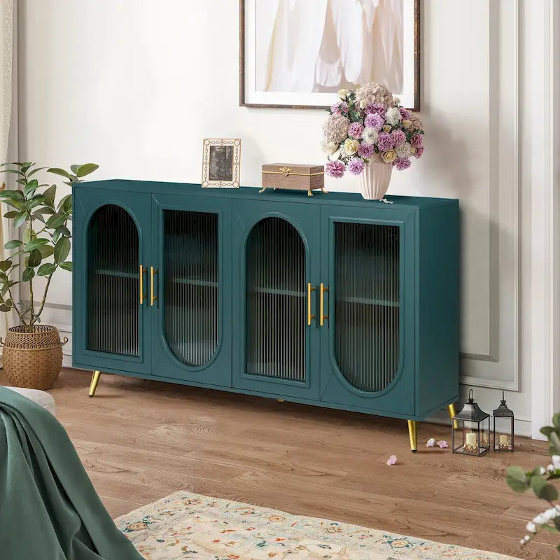Meuble TV en bois avec placards de rangement et étagères réglables