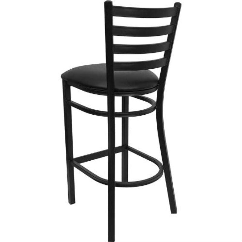 Tabouret de bar style restaurant, dossier échelle en métal noir