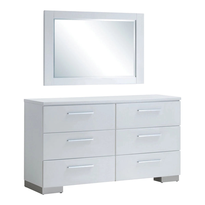 Ensemble deux pièces blanc de style moderne (commode à 6 tiroirs et miroir)