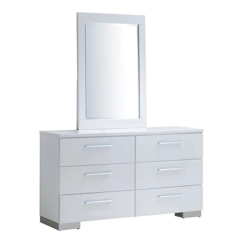 Ensemble deux pièces blanc de style moderne (commode à 6 tiroirs et miroir)
