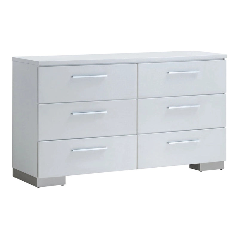 Ensemble deux pièces blanc de style moderne (commode à 6 tiroirs et miroir)