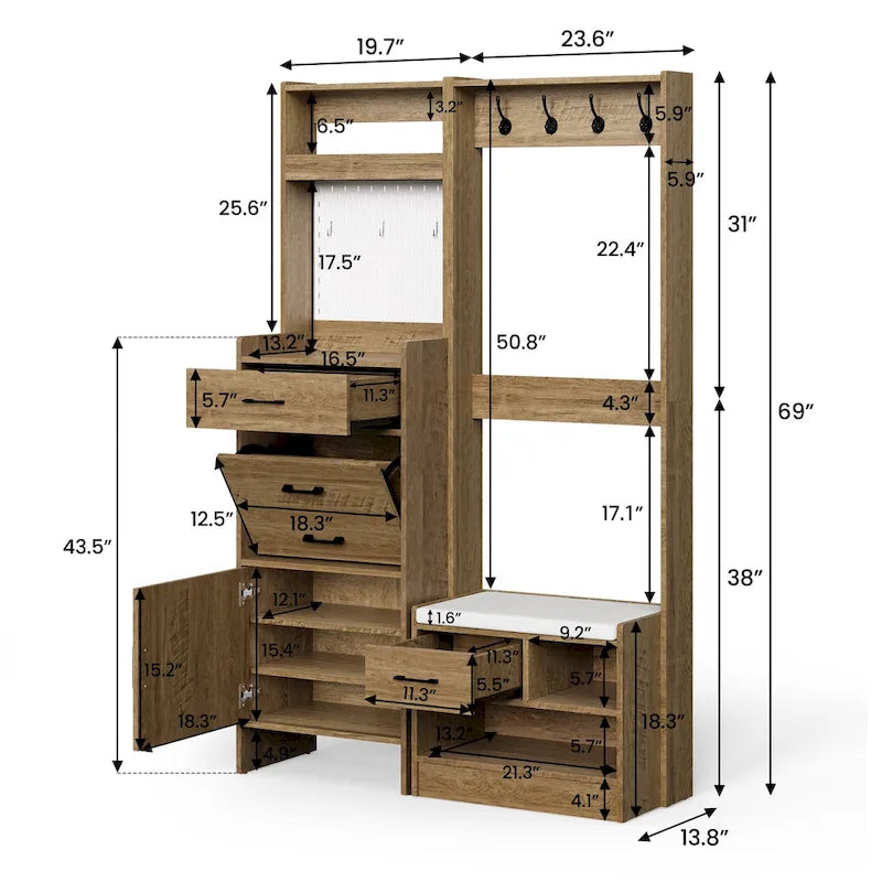 Porte-manteau d'entrée de 113 cm