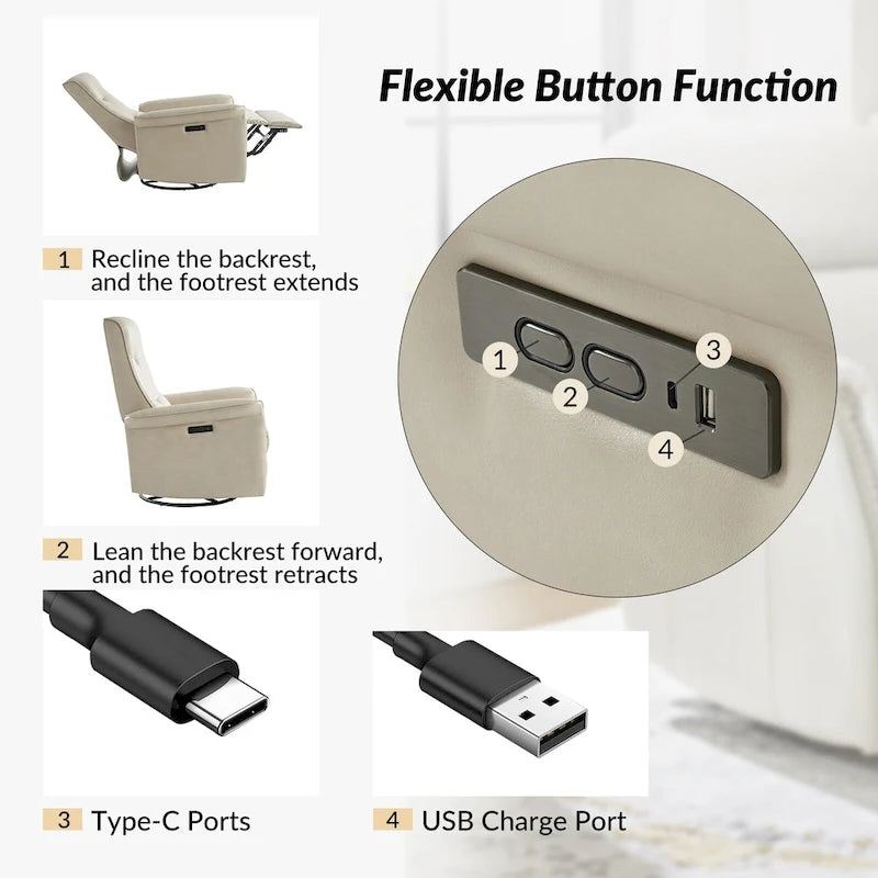 Fauteuil inclinable pivotant électrique (avec port USB)