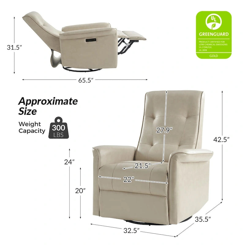 Fauteuil inclinable pivotant électrique (avec port USB)