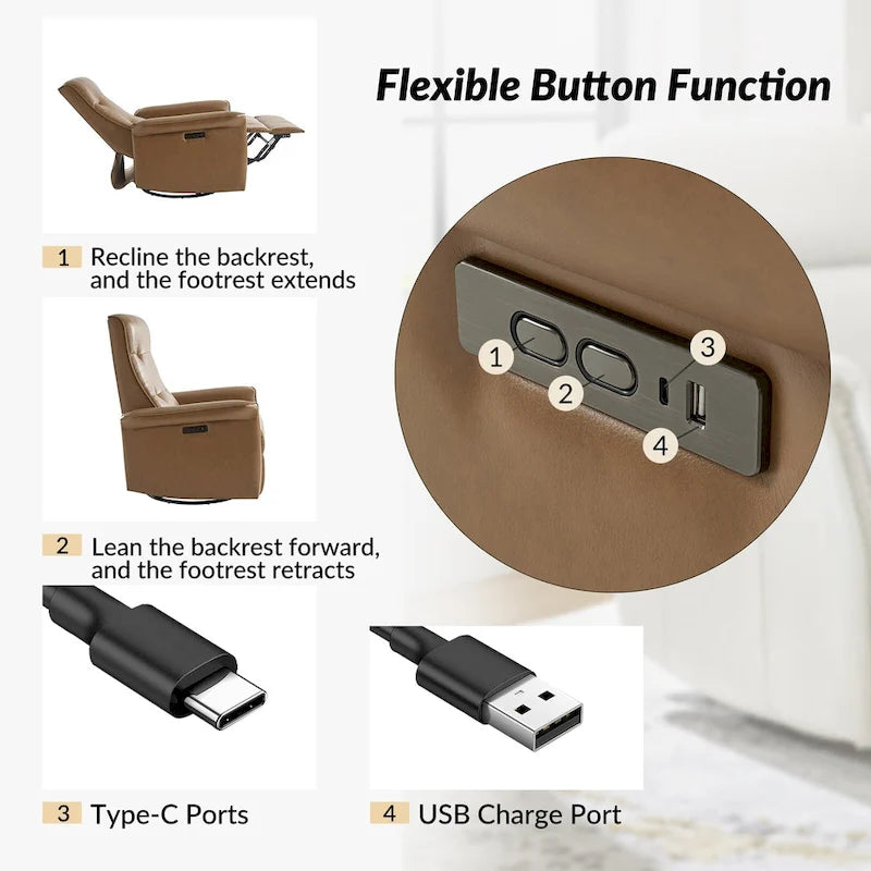 Fauteuil inclinable pivotant électrique (avec port USB)