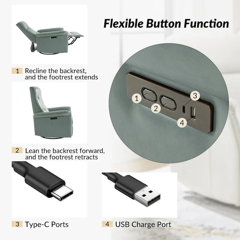 Fauteuil inclinable pivotant électrique (avec port USB)