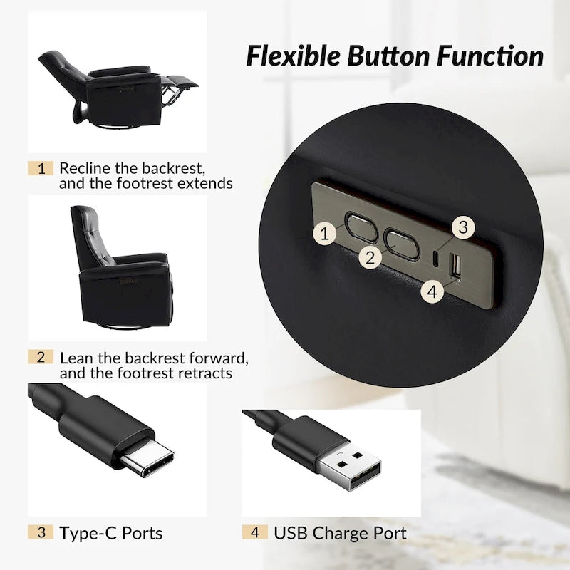 Fauteuil inclinable pivotant électrique (avec port USB)