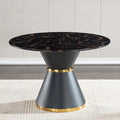 Table à manger ronde avec plateau imprimé effet marbre noir sur MDF (chaises non incluses)