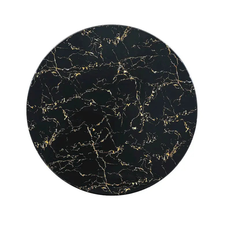 Table à manger ronde avec plateau imprimé effet marbre noir sur MDF (chaises non incluses)