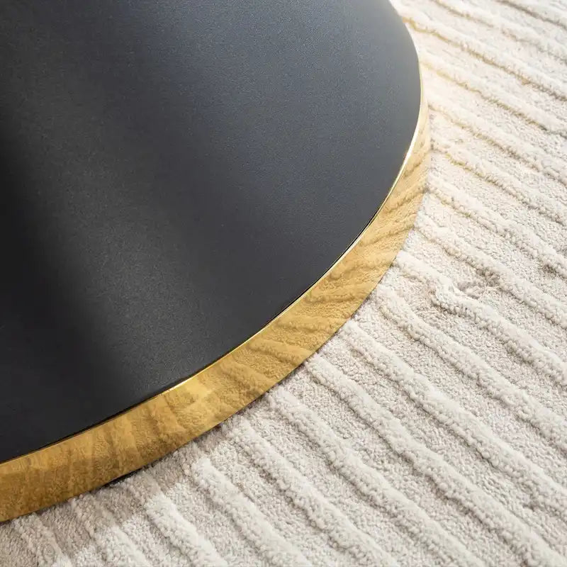 Table à manger ronde avec plateau imprimé effet marbre noir sur MDF (chaises non incluses)