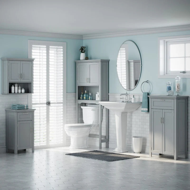 Étagère de rangement au-dessus des toilettes / Armoire à pharmacie murale avec étagères réglables (Gris)