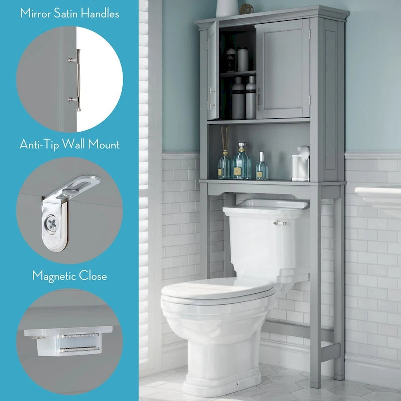 Étagère de rangement au-dessus des toilettes / Armoire à pharmacie murale avec étagères réglables (Gris)