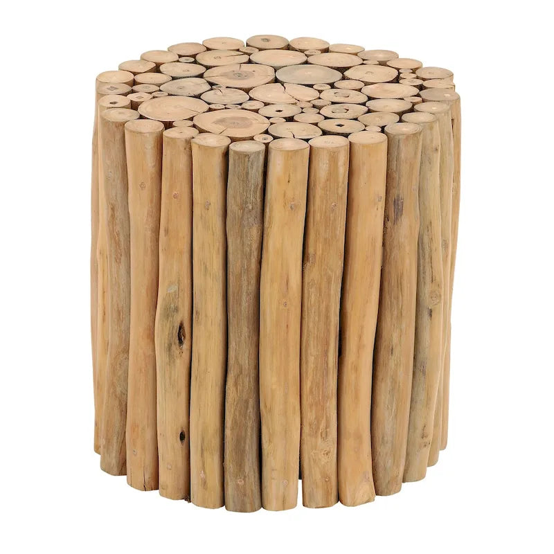 Table d'appoint en teck fabriquée à la main avec lattes de bois assemblées - Marron