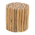 Table d'appoint en teck fabriquée à la main avec lattes de bois assemblées - Marron