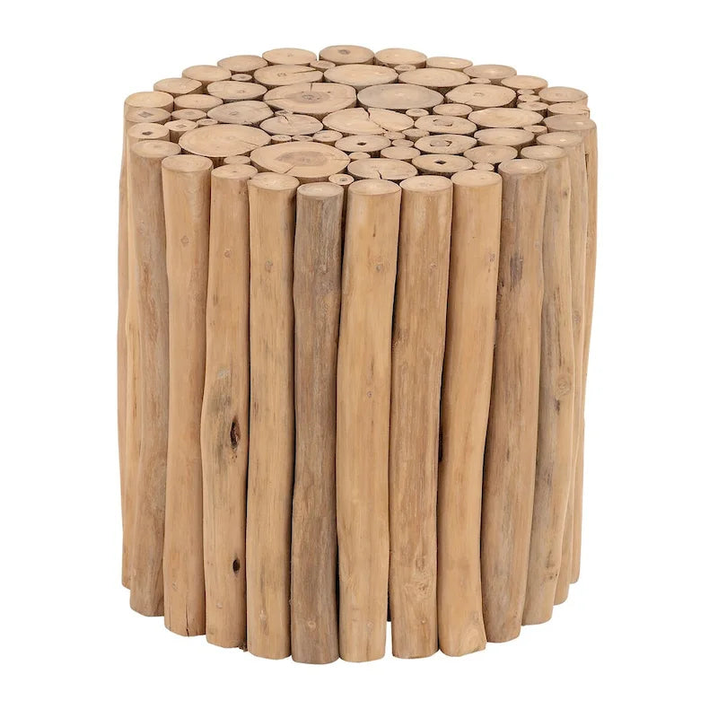 Table d'appoint en teck fabriquée à la main avec lattes de bois assemblées - Marron