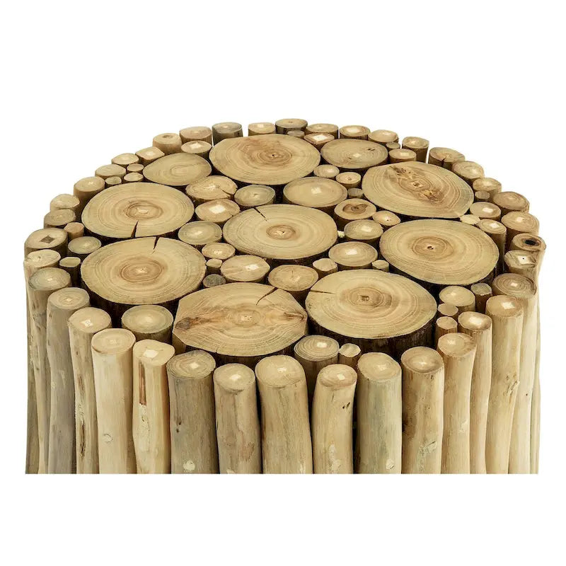 Table d'appoint en teck fabriquée à la main avec lattes de bois assemblées - Marron