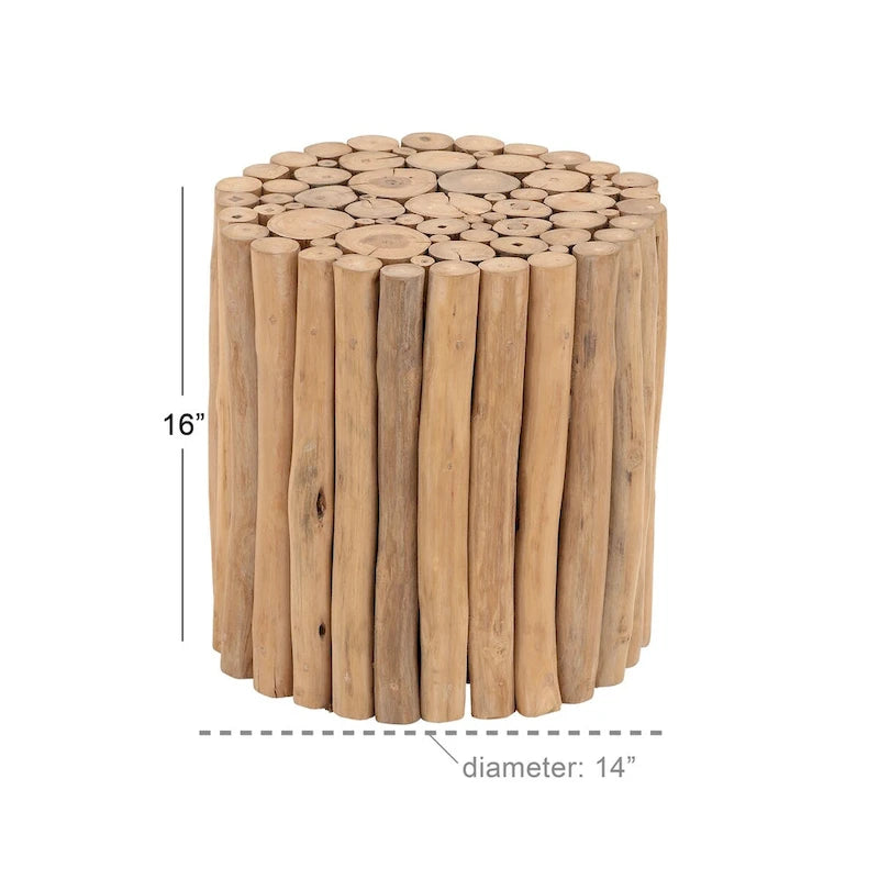 Table d'appoint en teck fabriquée à la main avec lattes de bois assemblées - Marron